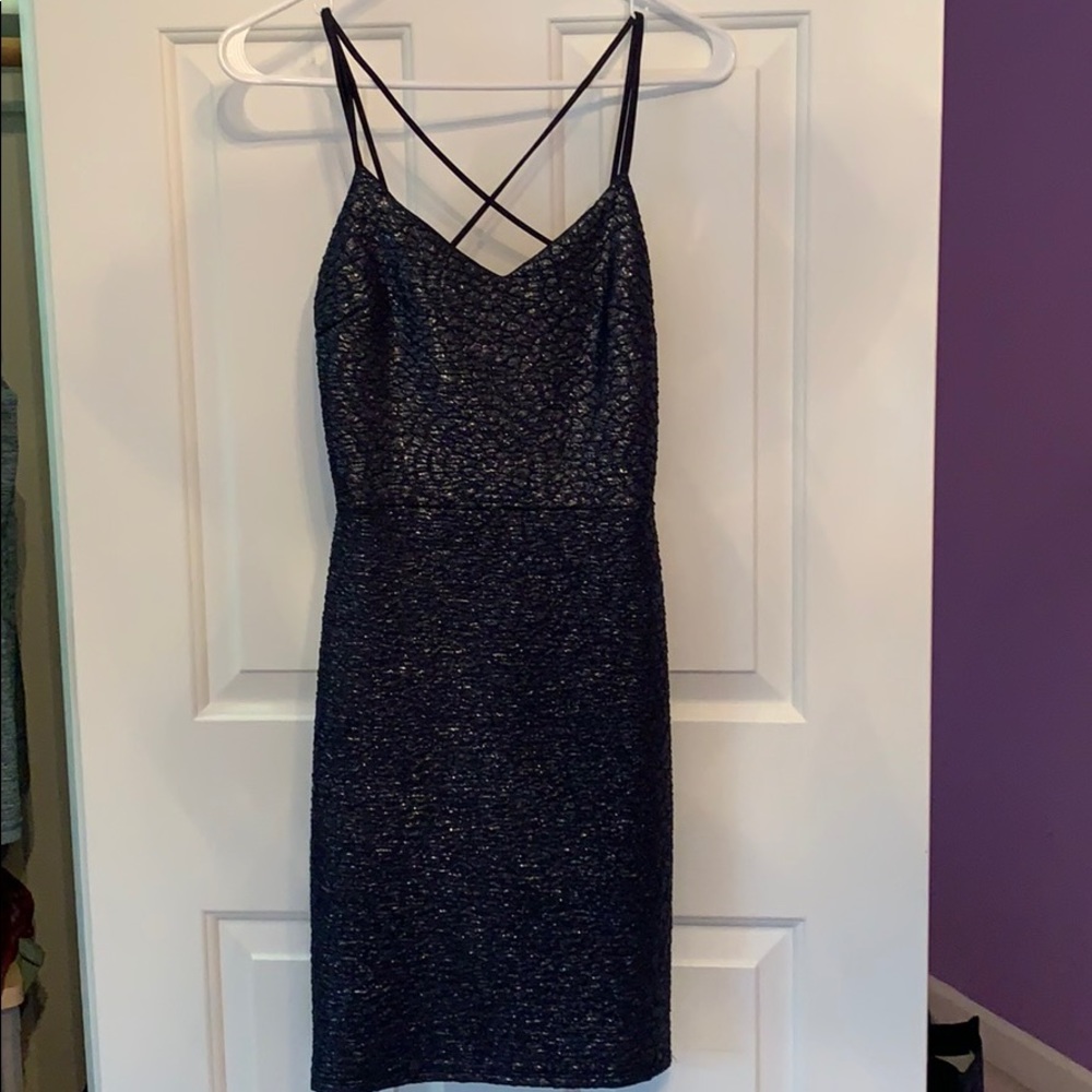 Form fitting blue cocktail dress